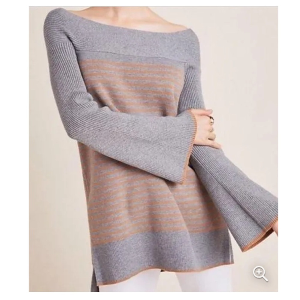 Anthropologie Gray and Tan Striped Sweater